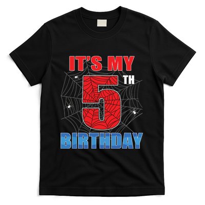Spider Web Five 5 Years Old Its My 5th Birthday Boy Party T-Shirt
