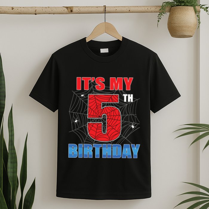 Spider Web Five 5 Years Old Its My 5th Birthday Boy Party T-Shirt