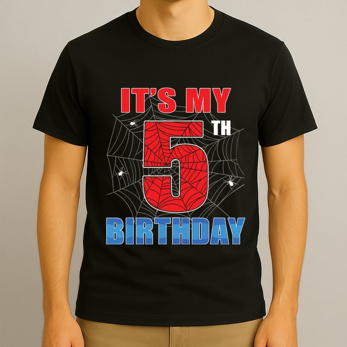 Spider Web Five 5 Years Old Its My 5th Birthday Boy Party T-Shirt