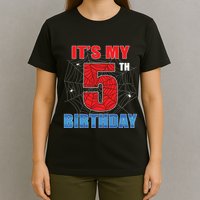 Spider Web Five 5 Years Old Its My 5th Birthday Boy Party T-Shirt