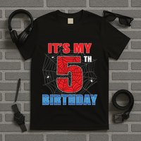 Spider Web Five 5 Years Old Its My 5th Birthday Boy Party T-Shirt