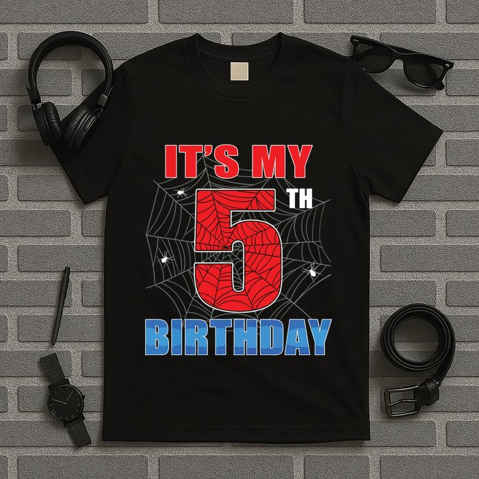 Spider Web Five 5 Years Old Its My 5th Birthday Boy Party T-Shirt