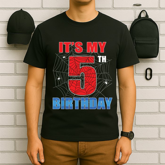 Spider Web Five 5 Years Old Its My 5th Birthday Boy Party T-Shirt