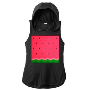 Summer Watermelon Fruit Pattern Ladies PosiCharge Tri-Blend Wicking Draft Hoodie Tank