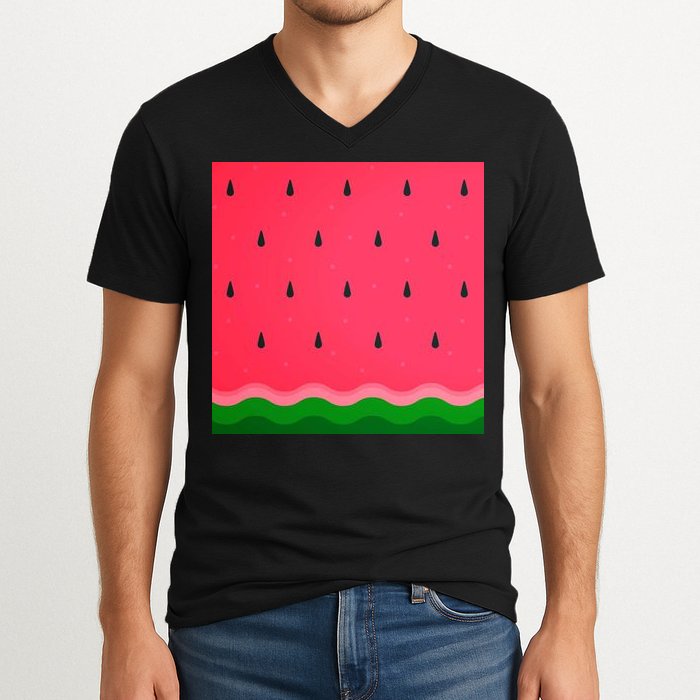 Summer Watermelon Fruit Pattern V-Neck T-Shirt