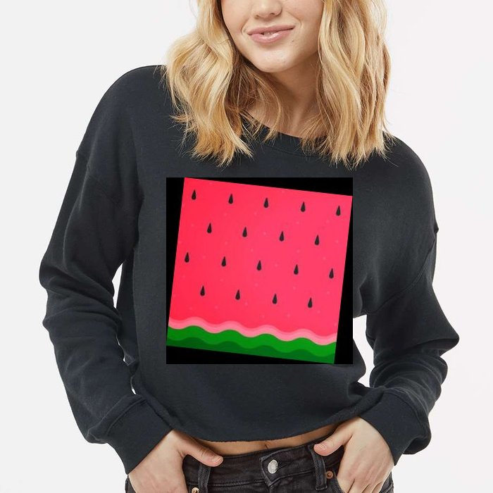 Summer Watermelon Fruit Pattern Cropped Pullover Crew