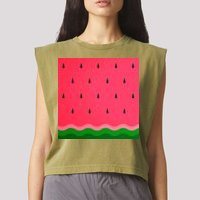 Summer Watermelon Fruit Pattern Garment-Dyed Women's Muscle Tee