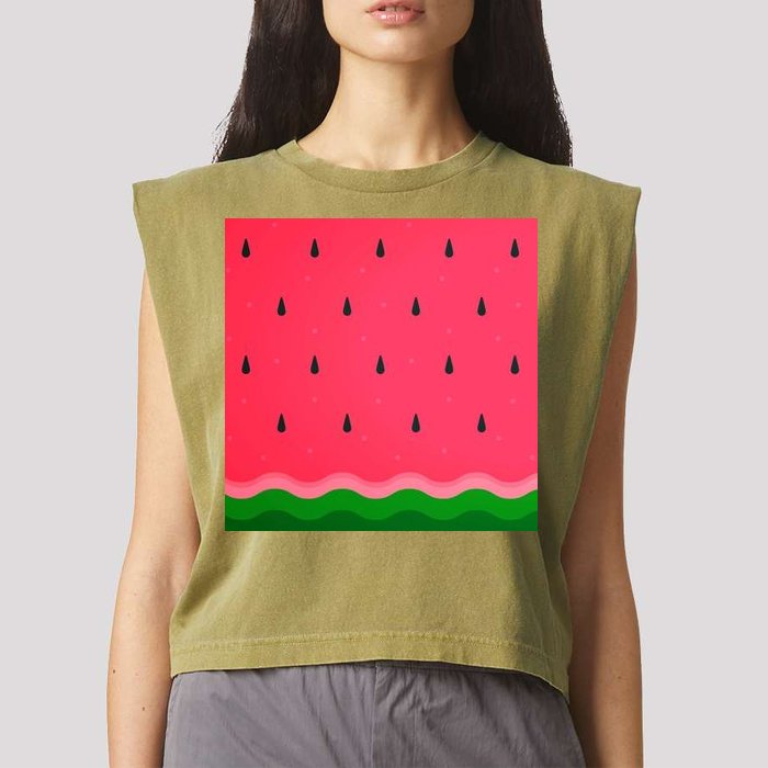 Summer Watermelon Fruit Pattern Garment-Dyed Women's Muscle Tee