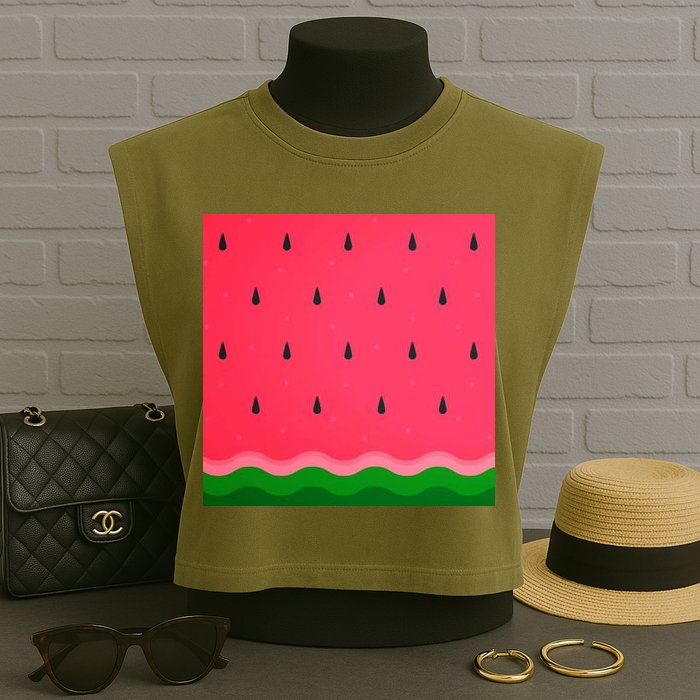 Summer Watermelon Fruit Pattern Garment-Dyed Women's Muscle Tee