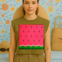 Summer Watermelon Fruit Pattern Garment-Dyed Women's Muscle Tee