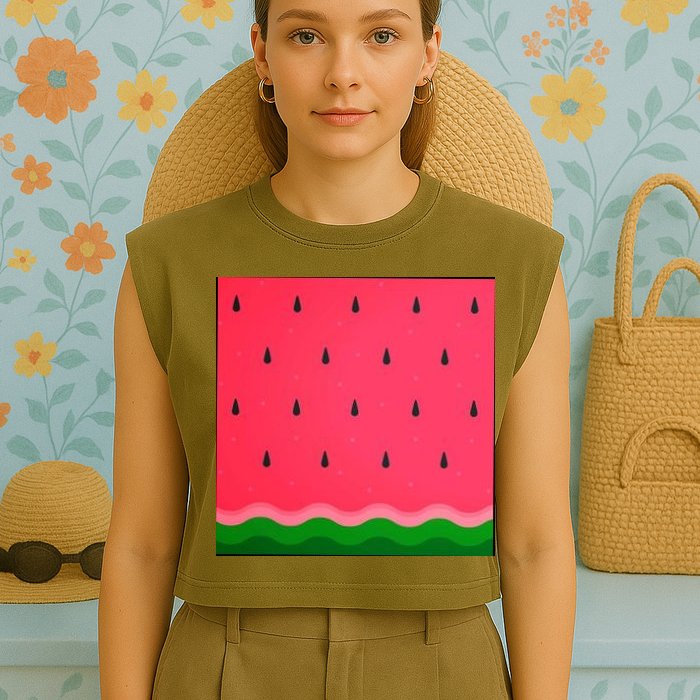 Summer Watermelon Fruit Pattern Garment-Dyed Women's Muscle Tee