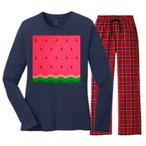 Summer Watermelon Fruit Pattern Women's Long Sleeve Flannel Pajama Set 