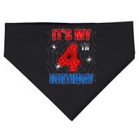 Spider Web Four 4 Years Old ItS My 4th Birthday Boy Party USA-Made Doggie Bandana