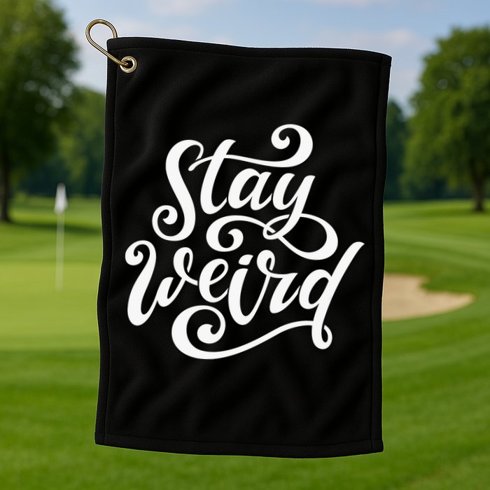 Stay Weird Funny Hand Drawn Calligraphy Golf Towel