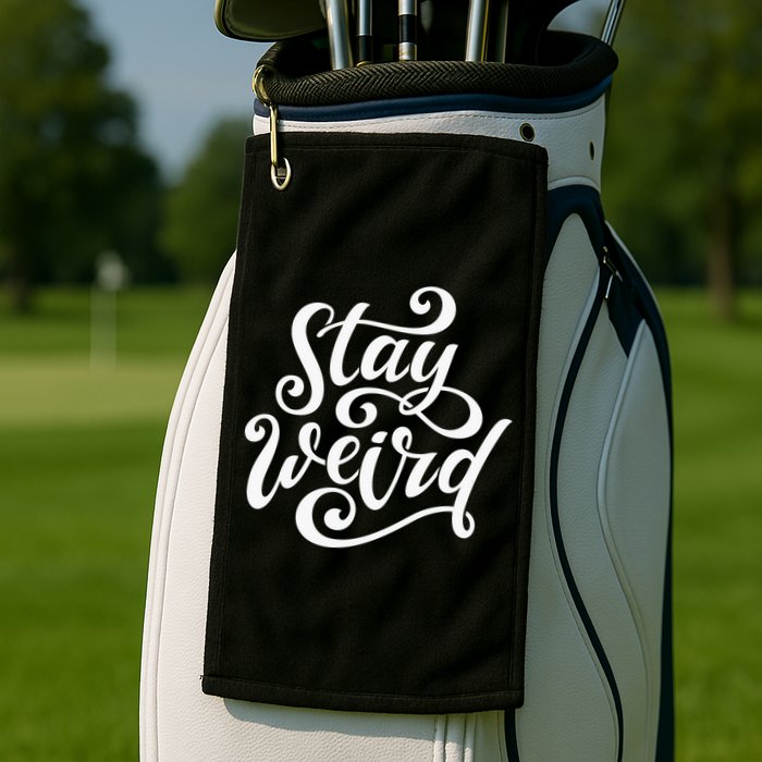 Stay Weird Funny Hand Drawn Calligraphy Golf Towel