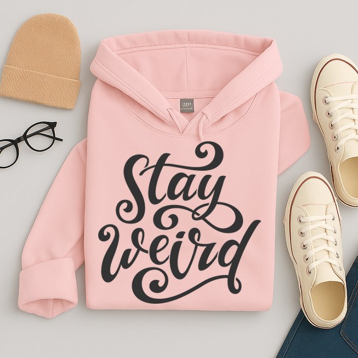 Stay Weird Funny Hand Drawn Calligraphy Hoodie