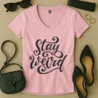 Stay Weird Funny Hand Drawn Calligraphy Women's V-Neck T-Shirt