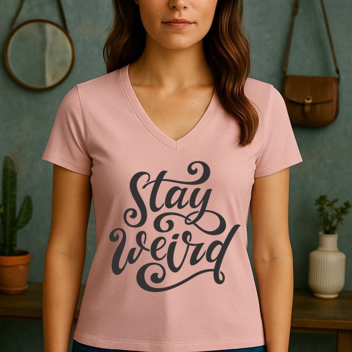 Stay Weird Funny Hand Drawn Calligraphy Women's V-Neck T-Shirt