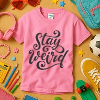 Stay Weird Funny Hand Drawn Calligraphy Kids T-Shirt