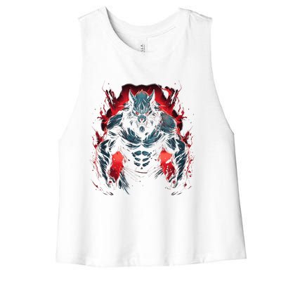 Scary Werewolf Full Moon Halloween Costume Horror Werewolf Women's Racerback Cropped Tank