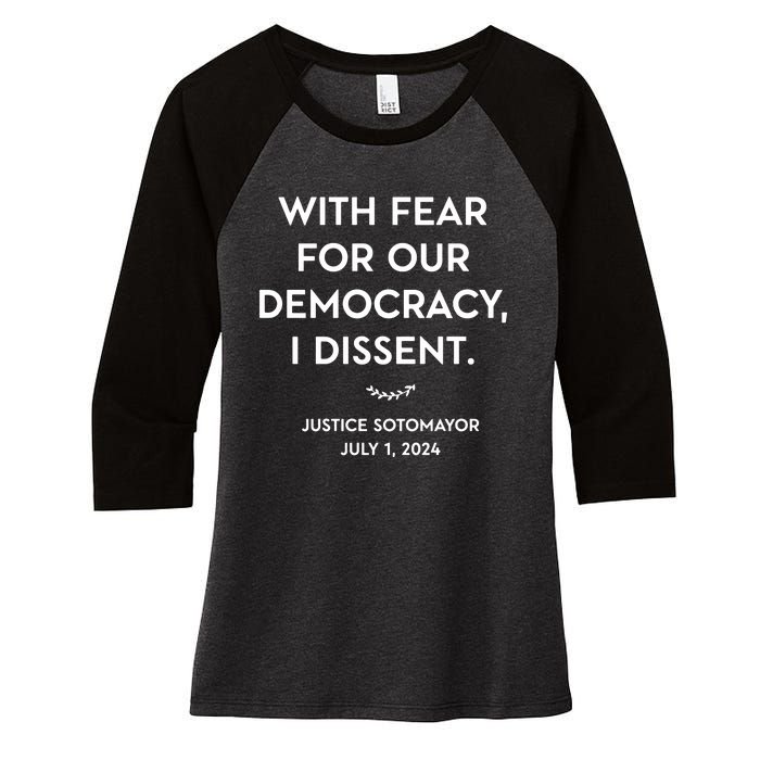 Scotus With Fear For Our Democracy Dissent Women's Tri-Blend 3/4-Sleeve Raglan Shirt