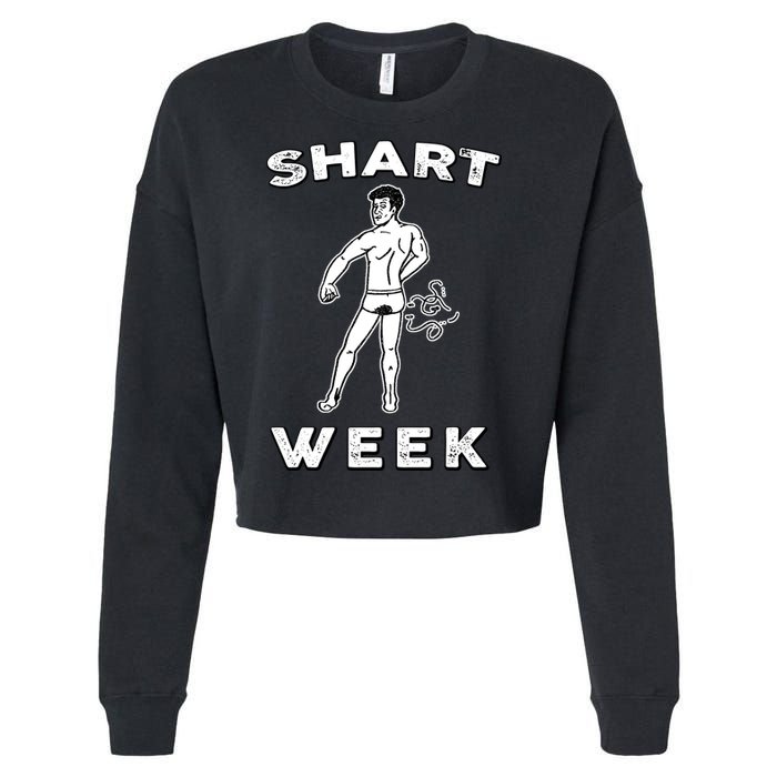 Shart Week Funny Novelty Shark Cropped Pullover Crew