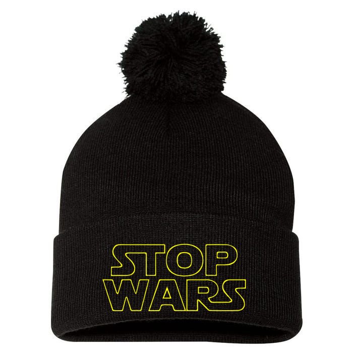 Stop Wars Funny Pom Pom 12in Knit Beanie