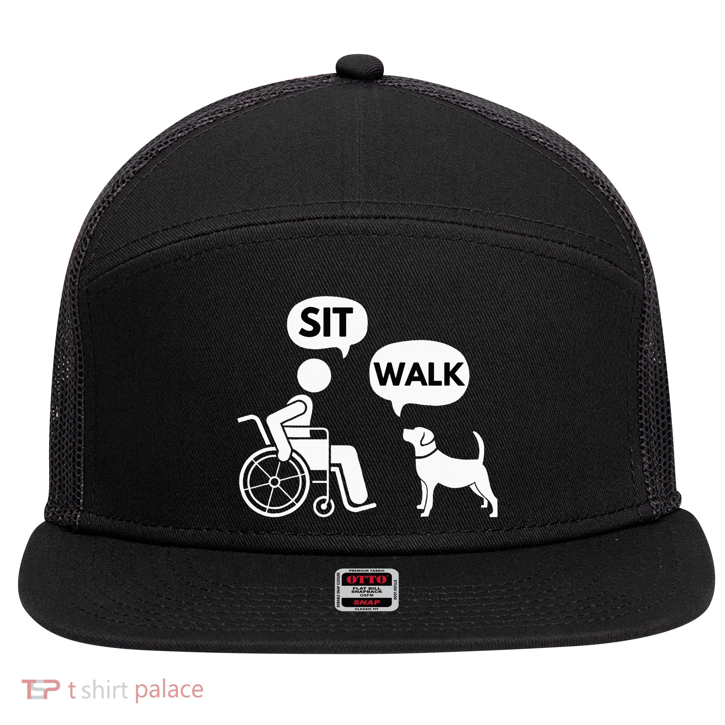 Sit Walk Funny Disabled Wheelchair User & Pet Dog 7 Panel Mesh Trucker Snapback Hat