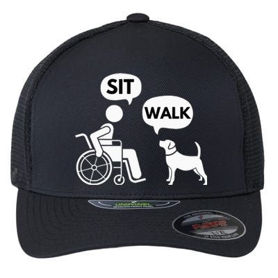 Sit Walk Funny Disabled Wheelchair User & Pet Dog Flexfit Unipanel Trucker Cap