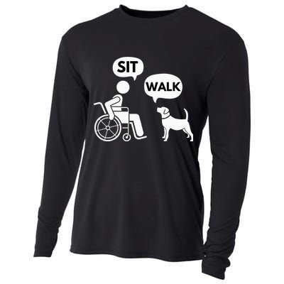 Sit Walk Funny Disabled Wheelchair User & Pet Dog Cooling Performance Long Sleeve Crew