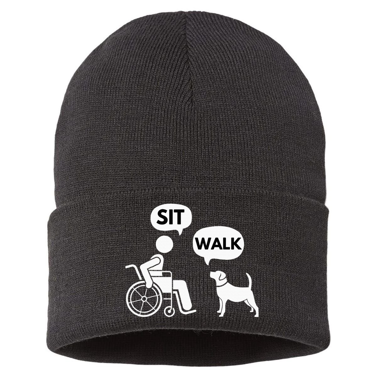 Sit Walk Funny Disabled Wheelchair User & Pet Dog Sustainable Knit Beanie