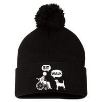 Sit Walk Funny Disabled Wheelchair User & Pet Dog Pom Pom 12in Knit Beanie