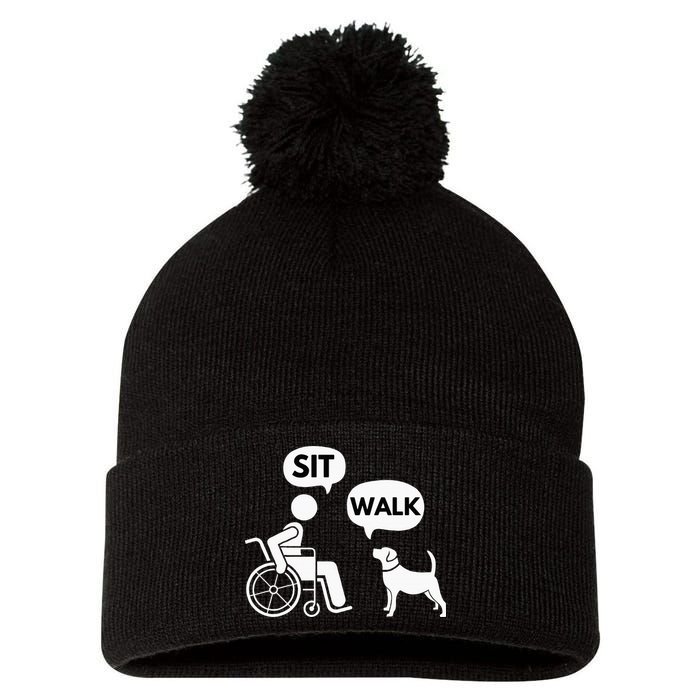 Sit Walk Funny Disabled Wheelchair User & Pet Dog Pom Pom 12in Knit Beanie