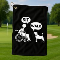 Sit Walk Funny Disabled Wheelchair User & Pet Dog Golf Towel