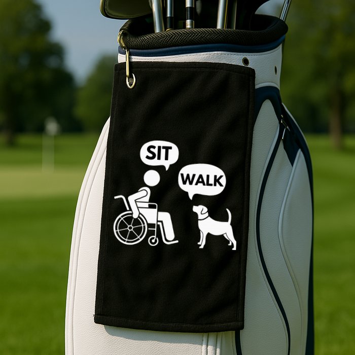 Sit Walk Funny Disabled Wheelchair User & Pet Dog Golf Towel