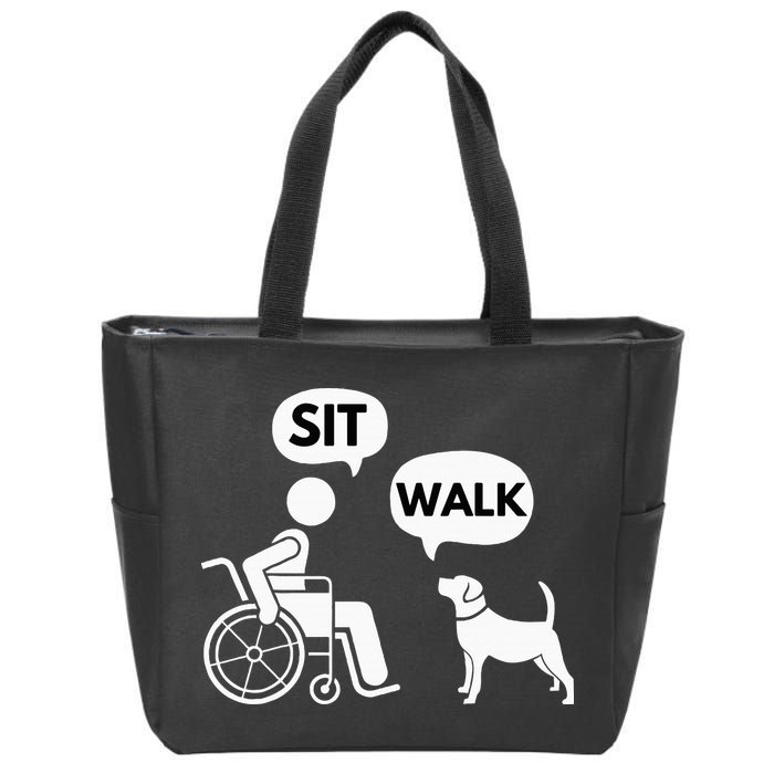 Sit Walk Funny Disabled Wheelchair User & Pet Dog Zip Tote Bag