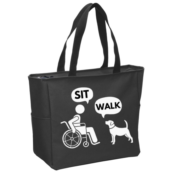 Sit Walk Funny Disabled Wheelchair User & Pet Dog Zip Tote Bag