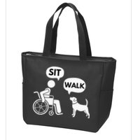 Sit Walk Funny Disabled Wheelchair User & Pet Dog Zip Tote Bag