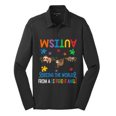 Seeing World From Different Angle Autism Awareness Gift Silk Touch Performance Long Sleeve Polo