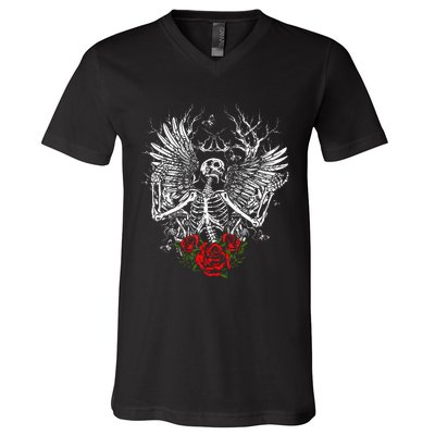 Skeleton Wings Fairy Grunge Fairycore Aesthetic Halloween V-Neck T-Shirt