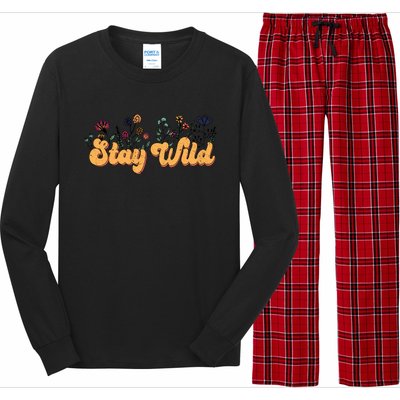 Stay Wild Floral Motivational Slogan Positive Quote Long Sleeve Pajama Set