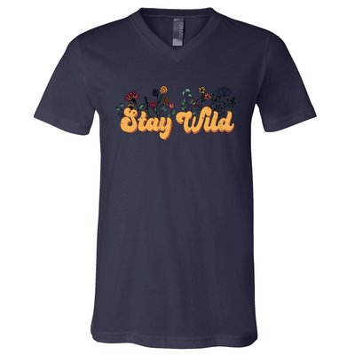 Stay Wild Floral Motivational Slogan Positive Quote V-Neck T-Shirt