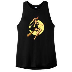 Sexy Witch Flying Broom Halloween Ladies PosiCharge Tri-Blend Wicking Tank