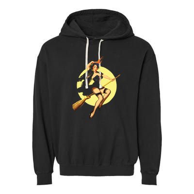 Sexy Witch Flying Broom Halloween Garment-Dyed Fleece Hoodie