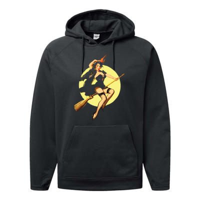 Sexy Witch Flying Broom Halloween Performance Fleece Hoodie