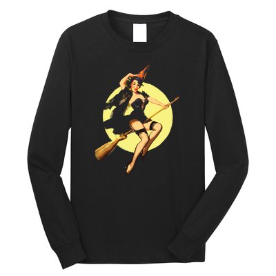 Sexy Witch Flying Broom Halloween Long Sleeve Shirt