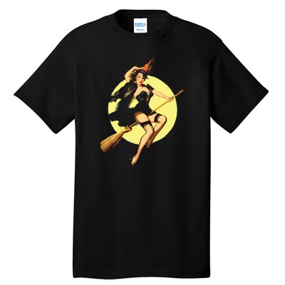 Sexy Witch Flying Broom Halloween Tall T-Shirt