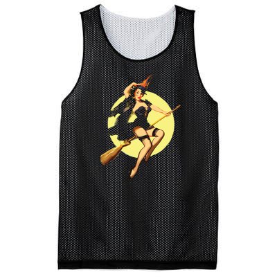 Sexy Witch Flying Broom Halloween Mesh Reversible Basketball Jersey Tank