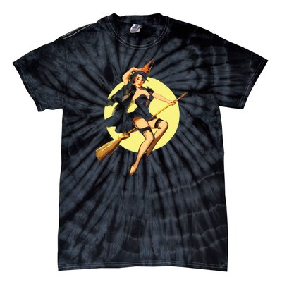 Sexy Witch Flying Broom Halloween Tie-Dye T-Shirt