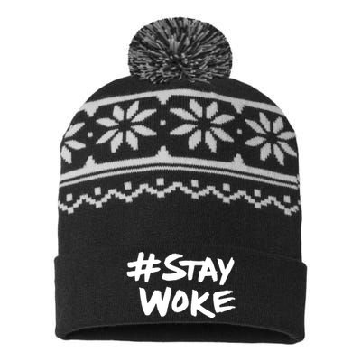 Stay Woke Funny Saying Sarcastic USA-Made Snowflake Beanie